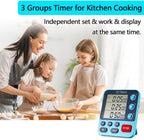 Dual Digital Timer for Kitchen Cooking, 3 Channels Count Down/Up Triple Timer for Kids, Presets Memory Large Display & Magnetic Back Adjustable Alarm Volume, Suit for Student Teacher Studying, Orange