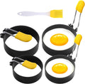 4 Pack Fried Egg Molds Round Stainless Steel Fried Egg Ring with Silicone Handle Perfect for Making Breakfast Sandwiches, Burgers, Pancakes Suitable for Home or Breakfast Carts (3 inch & 4 inch）