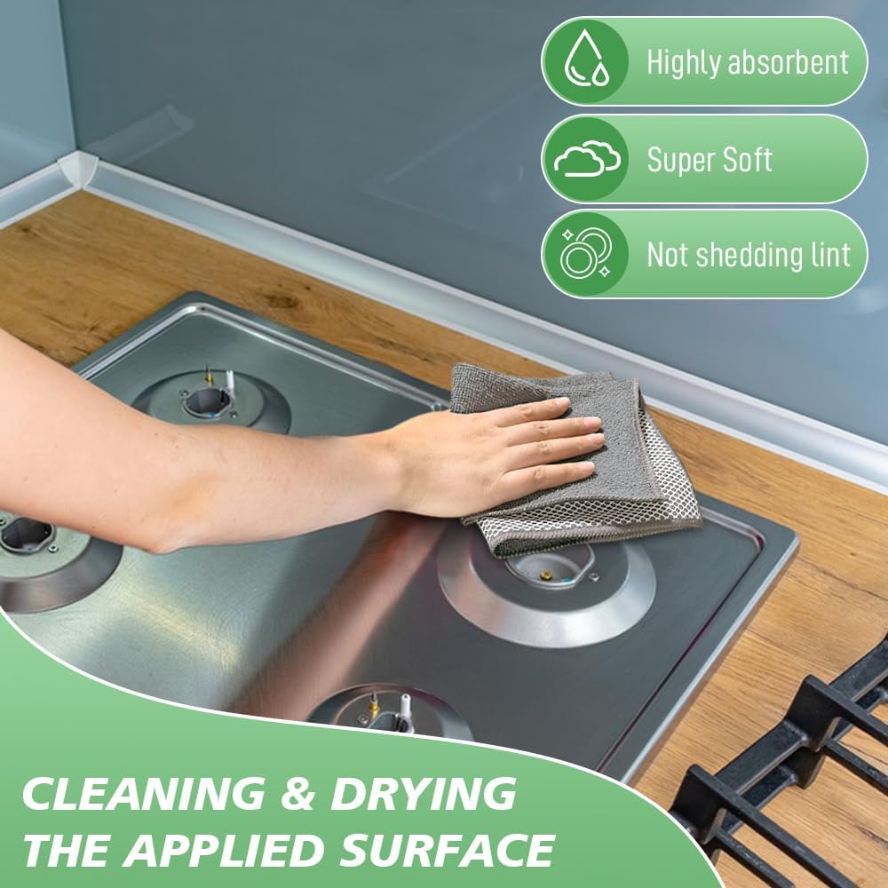 SINLAND Microfiber Dish Cloths Dish Rags for Washing Dishes Best Kitchen Washcloth Cleaning Cloths with Poly Scour Side 12Inchx12Inch 10Pack Grey