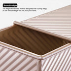 Pullman Loaf Pan with Lid, Non-Stick Bakeware Golden Corrugated Carbon Steel Bread Toast Box Mold with Cover for Baking Bread, 1 lb Dough Capacity