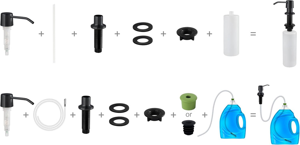 Soap Dispenser for Kitchen Sink - 4” Spout and 16oz Capacity Bottle - Black Countertop Soap Dispenser Pump with 47" Extension