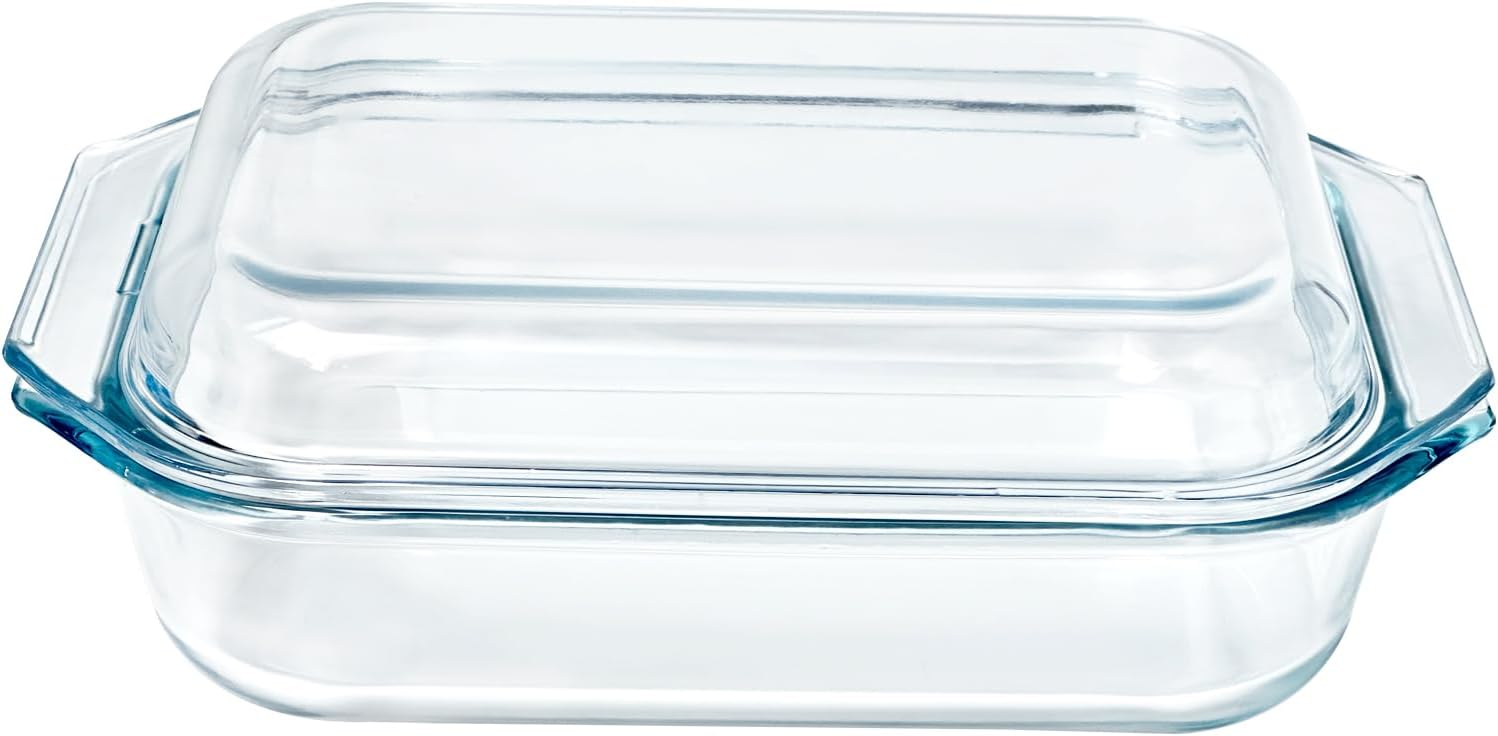 Small 1.4-QT Tempered Glass Casserole Dish with Lid, Rectangular Clear Glass Casserole Bakeware with Glass Lid