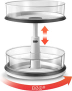 2 Tier Lazy Susan Organizer Clear Turntable for Cabinet Bathroom Countertop and Pantry with Large Spice Rack (11 Inch, White)