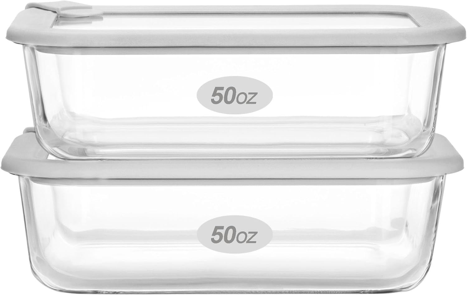 Glass Food Containers with Glass Lid, Microwave Safe Food Storage Container Set, 2 Pack of 50oz, Large Size Airtight Storage Set with Leak Proof Lids, Meal Prep Containers