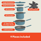 bella 9 Piece Ceramic Nonstick Cookware Set, Fits-anywhere™ Kitchenware w EverGood™ Coating, Dishwasher & Oven Safe, All Stovetops Compatible, Stackable Design, Cool Touch Handles, Surf