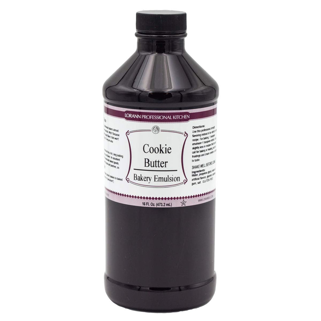 LorAnn Oils Cookie Butter Bakery Emulsion: True Essence, Ideal for Boosting Fruit Tones in Cakes, Cookies & Desserts, Gluten-Free, Keto-Friendly, Extract Substitute Essential for Your Kitchen, 16 Oz