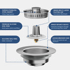 3-in-1 Kitchen Sink Drain Strainer & Sink Stopper - 304 Stainless Steel Pop Up Sink Drain Strainer, Anti-Clogging Kitchen Sink Stopper with Fast Drain Design, Fits Standard 3-1/2'' Sink Drains