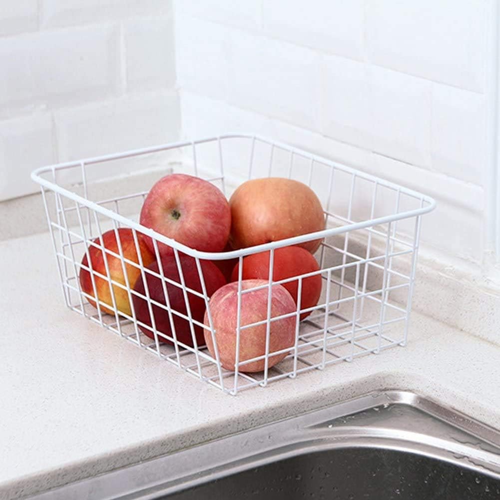 Redrubbit Wire Storage Baskets, Large Farmhouse Metal Freezer Basket Storage Organizer Bins with Handles for Kitchen Cabinets, Pantry, Closets, Bedrooms, Bathrooms, Set of 2, White