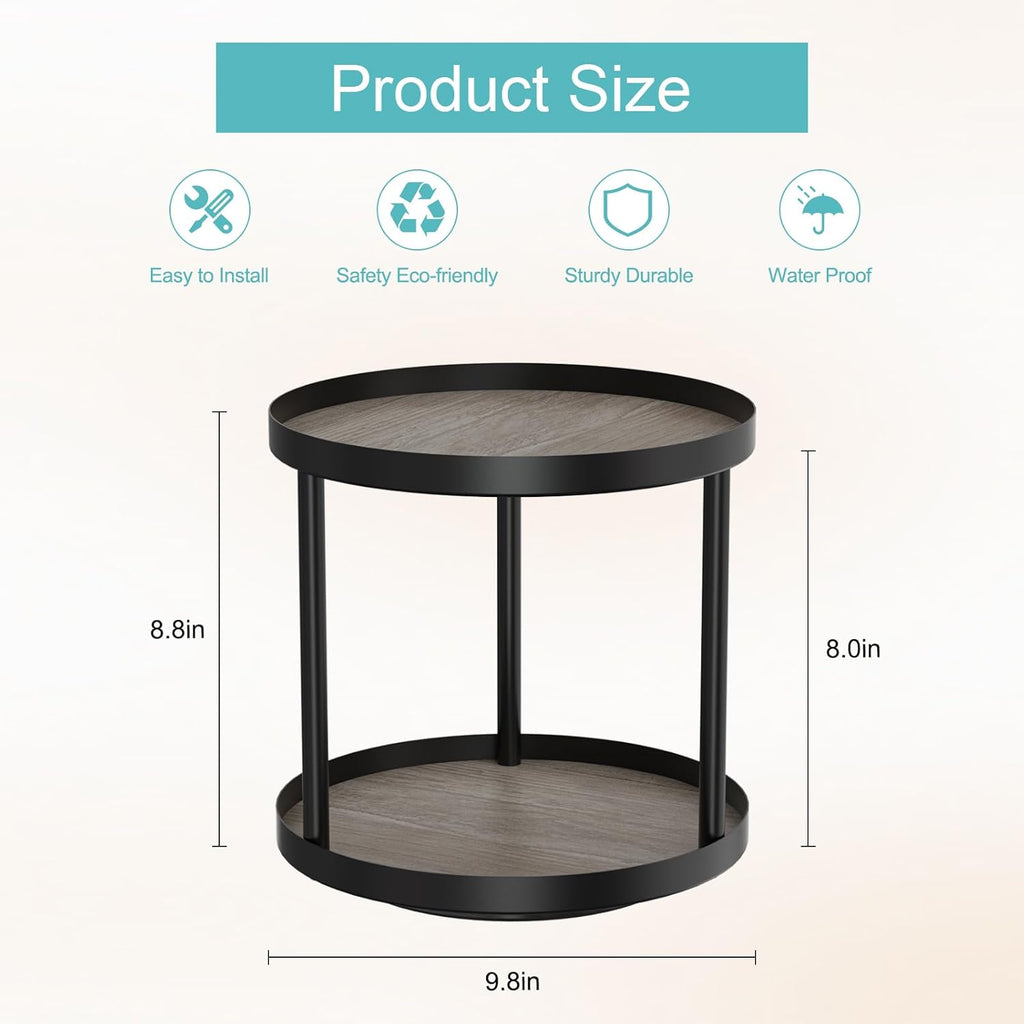 Giikin 2 Tier Lazy Susan Organizer, Two Tier Lazy Susan Turntable for Kitchen Countertop Spice Rack Organizer (Grey, 9.8" x 9.8" x 8.8")
