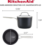 KitchenAid Hard Anodized Induction Nonstick Sauce Pan/Saucepan with Lid, 3 Quart, Matte Black