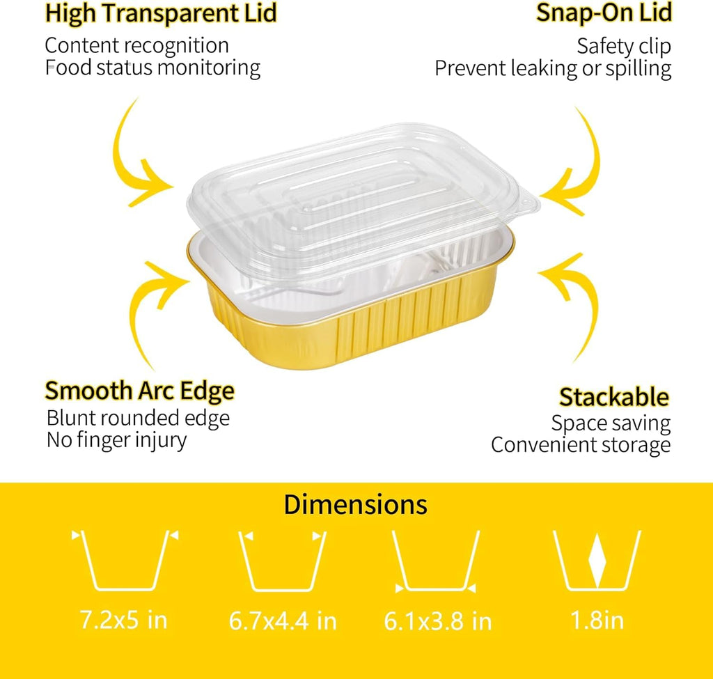 40 Pack 1.5 LB 7.2"×5"×1.8" Small Aluminum Pans with Lids Heavy Duty - 24oz Tin Foil Food Containers with Lids, Disposable Tin Foil Pans with Lids for Baking, Meal Prep, Freezer and Takeout