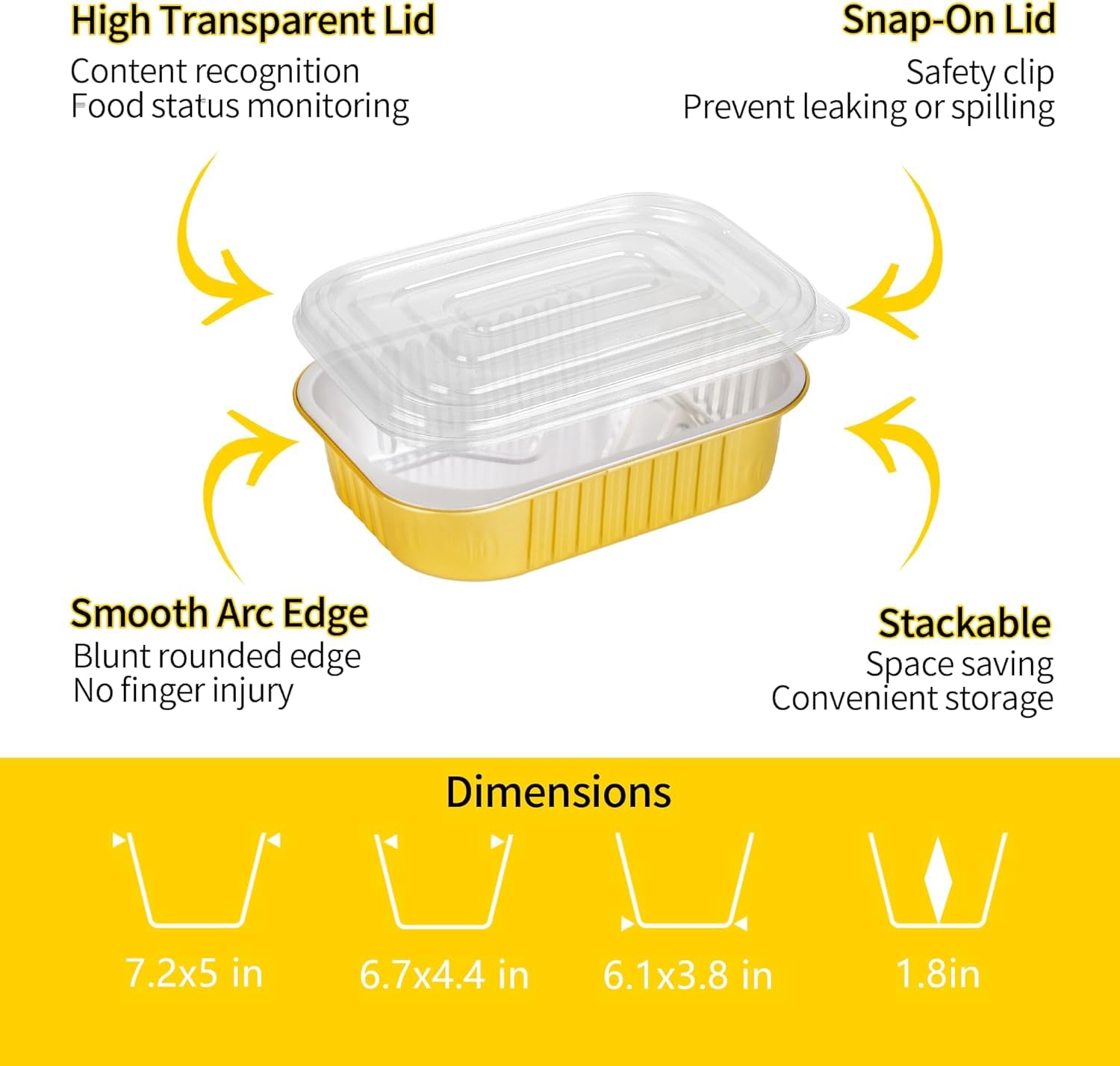40 Pack 1.5 LB 7.2"×5"×1.8" Small Aluminum Pans with Lids Heavy Duty - 24oz Tin Foil Food Containers with Lids, Disposable Tin Foil Pans with Lids for Baking, Meal Prep, Freezer and Takeout