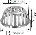 SUS304 Stainless Steel Roof Dome Drain Cover Strainer Anti-Clogging Atrium Grate 2pcs/pk (Φ: 5 inch)