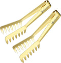 MSY BIGSUNNY 8 Inch Stainless Steel Pasta Tongs, Spaghetti Tongs with Teeth, Serving Tongs for Noodles, Spaghetti, Cooking (Set of 2, Shiny Gold)