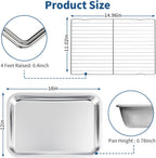 Baking Sheet with Rack Set of 4 (2 Pans + 2 Racks), 16 x 12 x 1 Inch Stainless Steel Cookie Pan with Cooling Rack, Non Toxic & Dishwasher Safe & Easy Clean for Baking, Cooling, Meats, Veggies