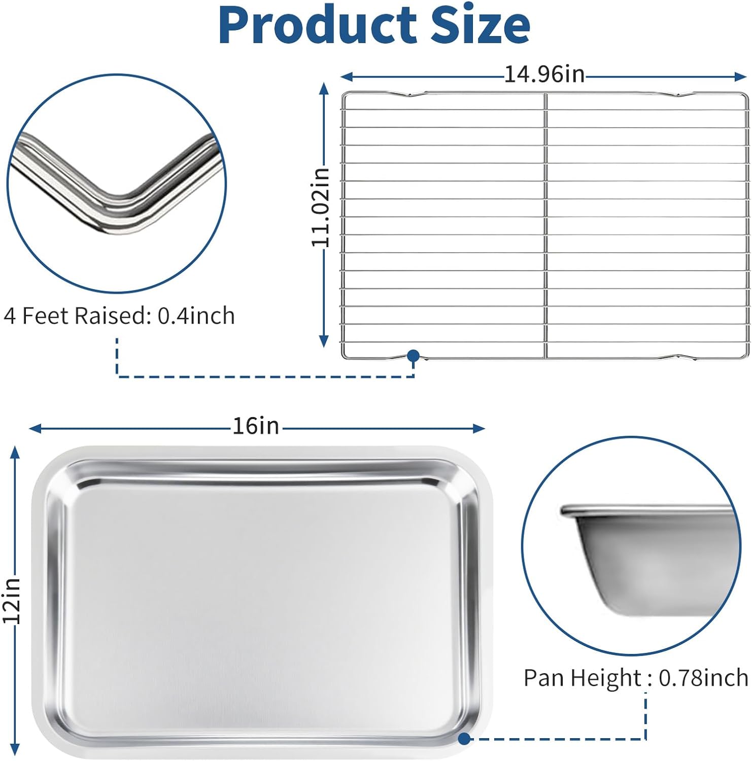 Baking Sheet with Rack Set of 4 (2 Pans + 2 Racks), 16 x 12 x 1 Inch Stainless Steel Cookie Pan with Cooling Rack, Non Toxic & Dishwasher Safe & Easy Clean for Baking, Cooling, Meats, Veggies