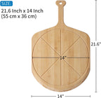 14” Bamboo Pizza Peel - Lightweight Smooth Wooden Pizza Paddle and Pizza Cutting Board with 8 Slice Grooves, Outdoor Pizza Oven Accessories, 21.6 Inch x 14 Inch