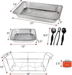 Disposable Chafing Dish Buffet Set, 33 Piece of Chafing Servers with Food Warmers, Covers, Half-Size Food Pans, Water Trays, Serving Utensils, Foil Lids and 4Hr Fuel Cans for Parties, Catering