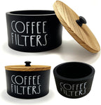 Wooden Coffee Filter Holder With Lid-Rustic Storage Container and Dispenser Basket for Coffee Bar Decor, Farmhouse Accessories(Black)