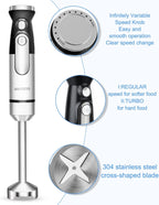 Immersion Blender Handheld,700W Hand Mixer Infinitely Variable Speeds,Multi-function Stainless Steel Stick Electric Kitchen Smoothie Blender with Detachable Whisk, Milk Frother,for Soup Puree