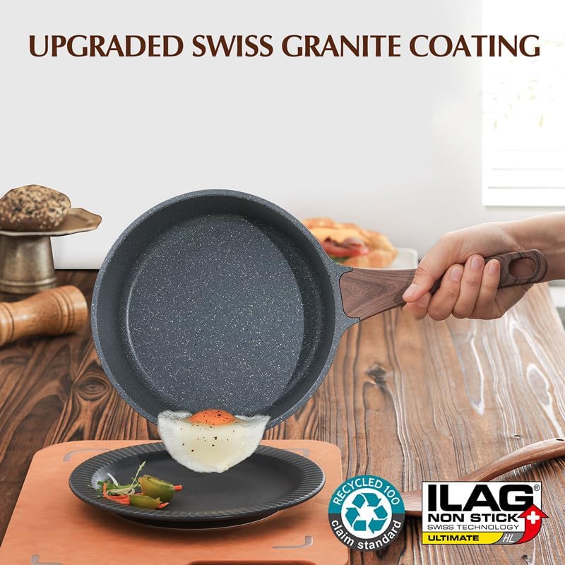 SENSARTE Nonstick Saucepan with Lid, 2.5 Quarts Medium Pot with Swiss Granite Coating, Stay-cool Handle, Sauce Pan Small Kitchen Cooking Pot, Induction Comptable, Free of Intentionally Added PFOA