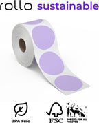 Rollo Circle Thermal Labels 2 Inch - Roll of 1,000 Round Sticker Labels - Multi-Purpose Direct Thermal Printer Stickers 2x2 (Purple)