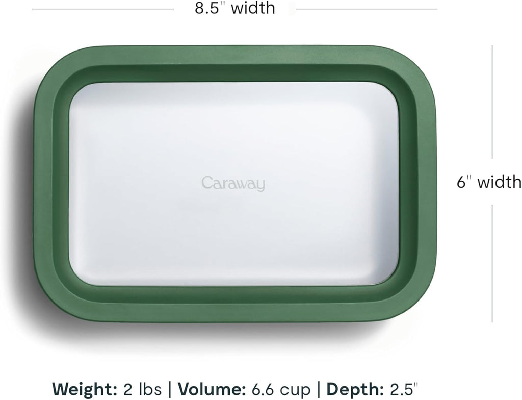 Caraway Glass Food Storage - 6.6 Cup Glass Container - Ceramic Coated Food Container - Non Toxic, Non Stick Lunch Box Container with Lids - Dishwasher, Oven, & Microwave Safe - Sage