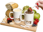 Evelots Fondue Pot Set for Chocolate, Cheese, Candy (2 Pack) Mini Ceramic Fondue Mugs Gift Set with 4 Forks & 8 Candles - Great for Date Night Birthday & Wedding Gifts