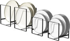 2 Large 2 Small Plate Organizers Holders Upright Cabinet Dish Drying Racks Metal Plate Dish Organizers Racks Stands for Countertop and Cupboard Black