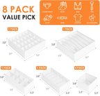 Drawer Organizer Clothes, 8 Pack Dresser Organizer Bins for Baby Clothes, Underwear Sock, Fabric Closet Organization and Storage Dividers for Nursery Bedroom (96 Compartments, White)