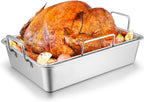 Roasting Pan with Rack for Turkey Chicken, Joyfair Stainless Steel Roaster Pan and V-rack for Toaster Oven, Rectangular Bakeware with Sturdy Handles, Heavy Duty & Dishwasher Safe (Large)