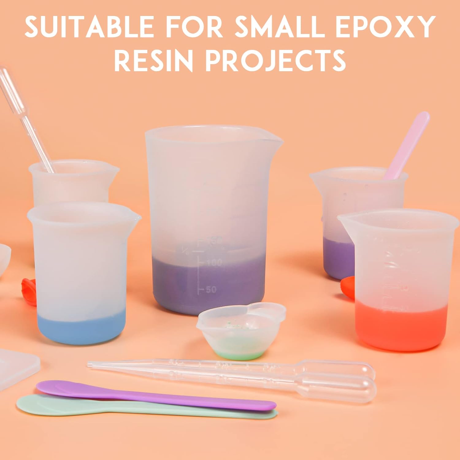 Silicone Resin Measuring Cups Tool Kit, Non-Stick Silicone Cups for Epoxy Resin, Reusable 250&100ml Silicone Mixing Cups with Stir Sticks, Pipettes, Epoxy Resin Supplies, Molds, Jewelry Making