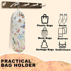 2Pcs Vintage Floral Plastic Bag Holder, Wall Mount Trash Bag Holder, Summer Floral Colorful Butterfly Large Reusable Grocery Bags Storage Dispenser for Home Kitchen Pantry, Butterfly Gifts for Women