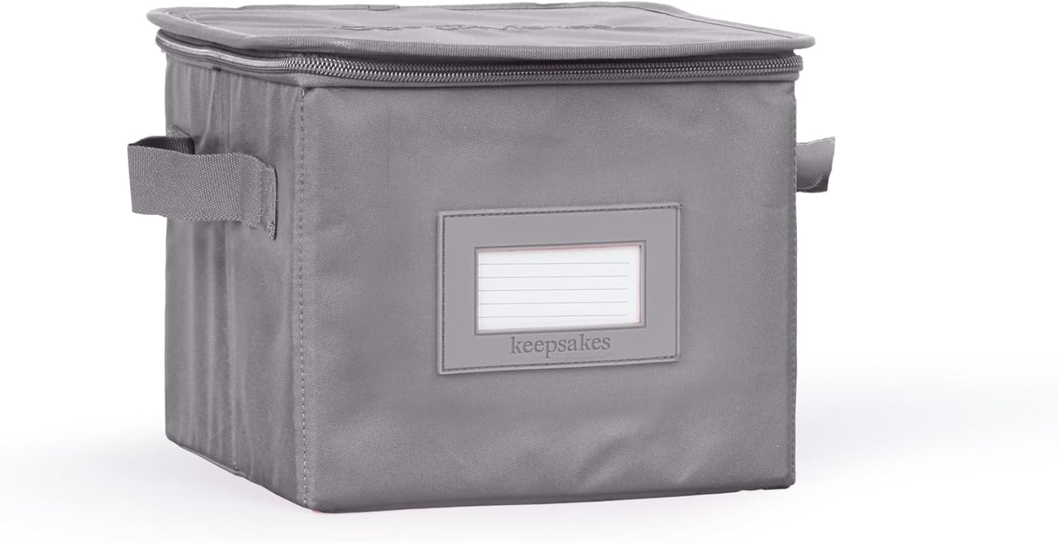 Covermates Keepsakes Dish Storage Box - Stackable, Reinforced Handles, China Storage, Graphite