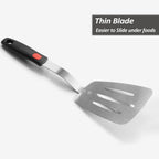 Stainless Steel Flexible Spatula Slotted Turner, XiaoZu Thin Metal Spatula for Cast Iron Skillet, Thin Blade and Heat Resistant Silicone Handle, Great for Egg, Cookie, Meat, Crep, Medium + Large