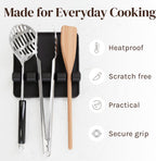 Black Silicone Spoon Rest for Stove Top with Drip Pad (Two Pack) - Heat-Resistant, BPA-Free Utensil Rest & Spoon Holder for Kitchen Counter - Grill Utensil Holder for Spatulas, Tongs, Ladles