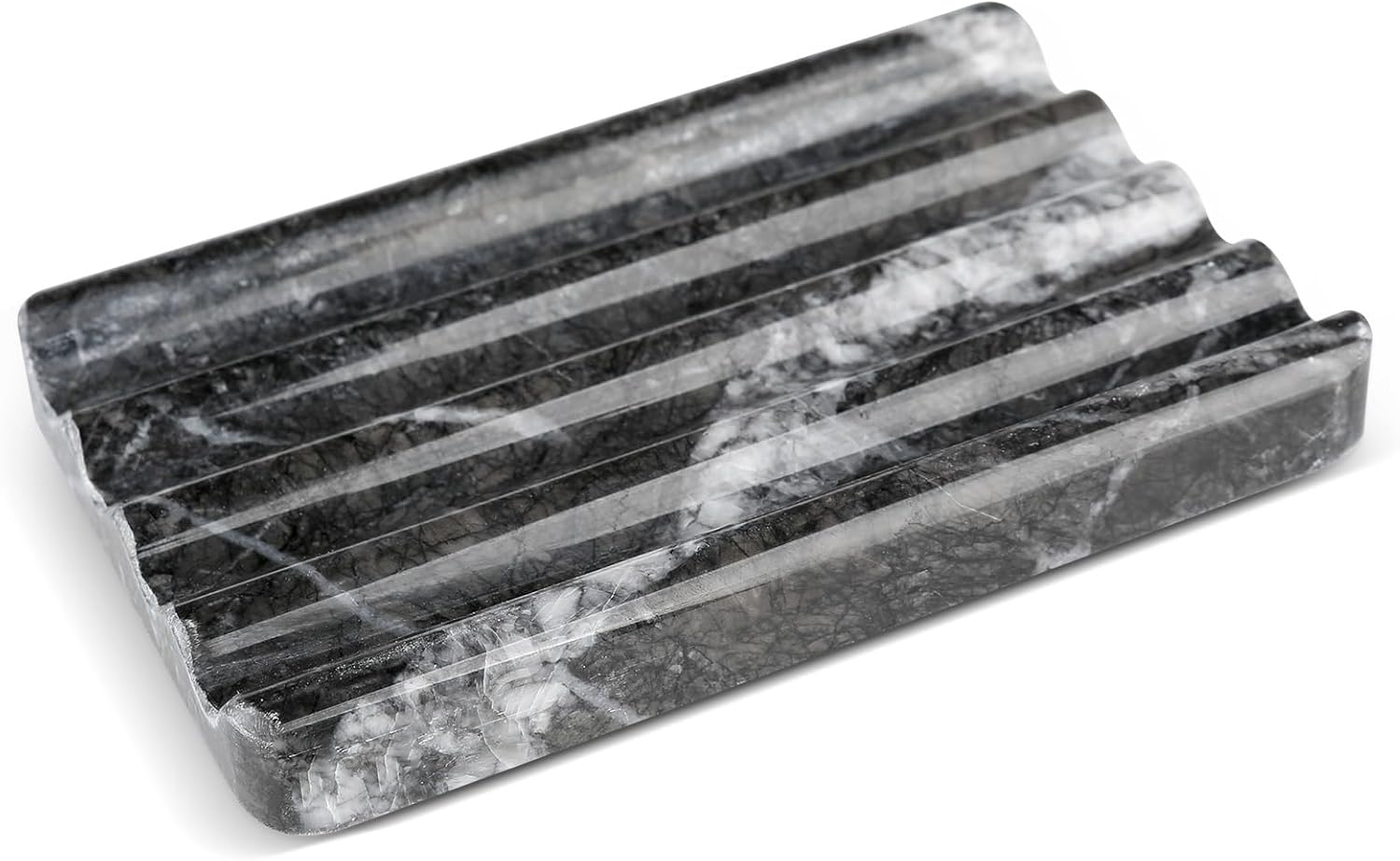 Marble Soap Dish, Bar Soap Holder Shower, Black Soaps Bathroom Saver with Water Ripple Design, Easy Cleaning Natural Stone Sponge Holder for Kitchen Sink, Executive Jewelry Ring Tray
