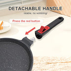 Non Stick Crepe Pan with Detachable Handle, 10 Inch Cast Aluminium Dosa Tawa Tortilla Pan, Pancake Pan Induction Compatible - Black