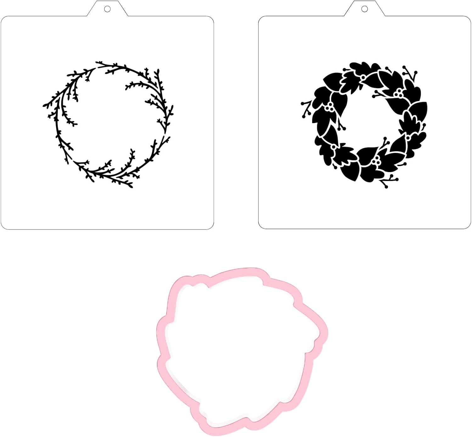 Wreath Cookie cutter and stencil set Baking stencils and cutters bundle DIY bakery decorating kit Wedding Cookie cutter with stencils Icing stencil and cookie cutter combo (Wreath Set)