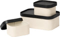 LA JOLIE MUSE Fluted Cardboard Storage Baskets with Leather-Like Lids, Sturdy Stackable Paper Boxes Decorative Tray, Black & Beige, Set of 3