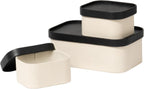 LA JOLIE MUSE Fluted Cardboard Storage Baskets with Leather-Like Lids, Sturdy Stackable Paper Boxes Decorative Tray, Black & Beige, Set of 3