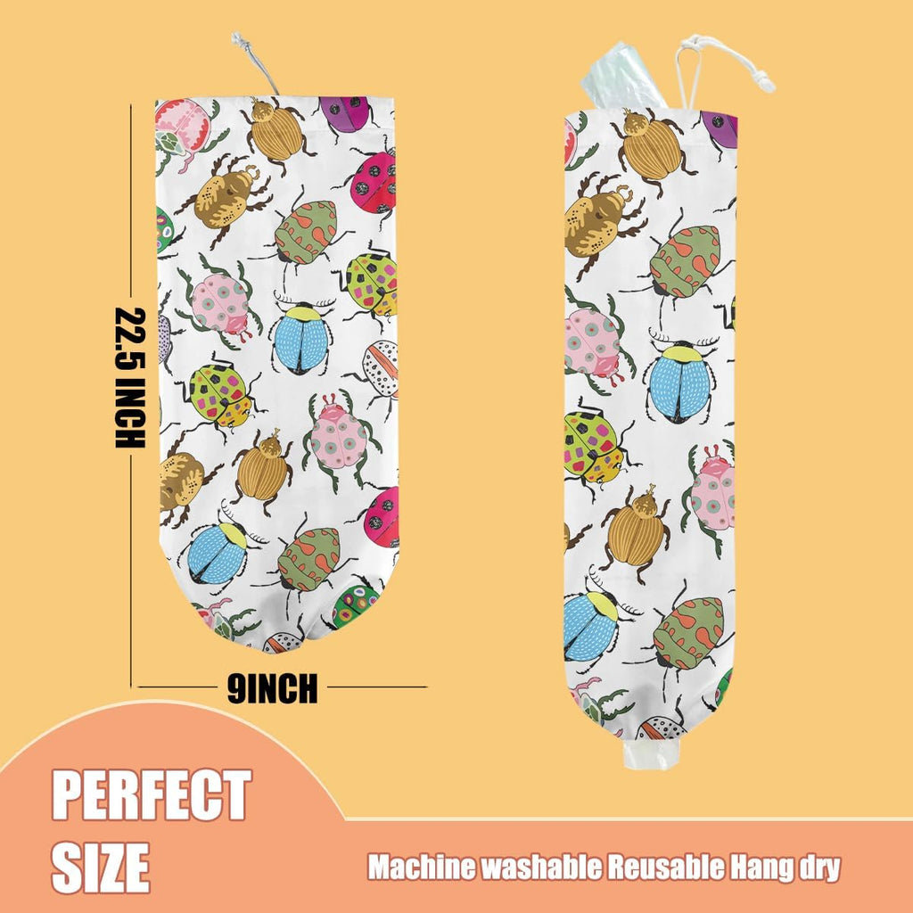 Insect Beetle Plastic Bag Holder, Wall Mount Grocery Bag Holder, Plastic Storage bag, Pull Rope Free Adjustment, Plastic Bag Holders for Grocery Bags, Plastic Bag Dispenser for Home Kitchen