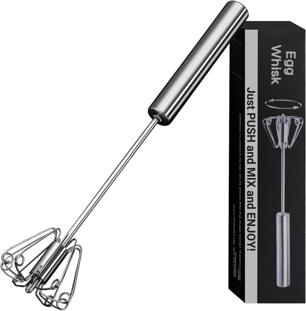 Egg Whisk,2025 Upgraded Stainless Steel Semi Automatic Whisk,Hand Wisk Egg Beater Easy to Use for Making Cream, Blending, Whisking, Beating & Stirring (12 Inch)