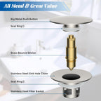 Hibbent 2 Pack All Metal Upgraded Bathroom Sink Stopper, Universal Pop Up Sink Drain Strainer, Brass Bullet Core Push Type Stopper for 1.1''~2.3''' Basin, Anti Clogging Drain Filter, Brushed Nickel
