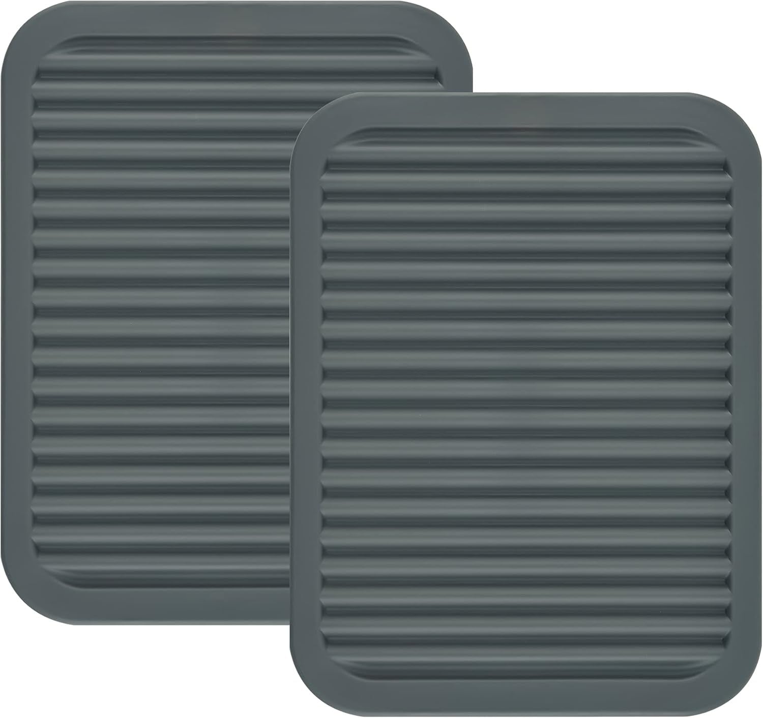 Silicone Trivets for Hot Pots and Hot Pans, Silicone Pads Mat Set, Heat Resistant Placements, Small Dish Drying Mat, Grey Rectangular Trivets Set of 2