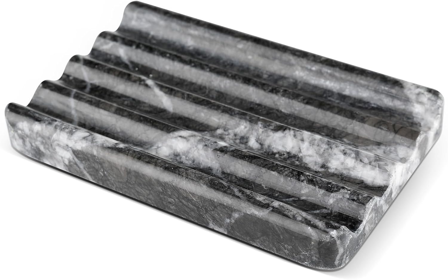 Marble Soap Dish, Bar Soap Holder Shower, Black Soaps Bathroom Saver with Water Ripple Design, Easy Cleaning Natural Stone Sponge Holder for Kitchen Sink, Executive Jewelry Ring Tray