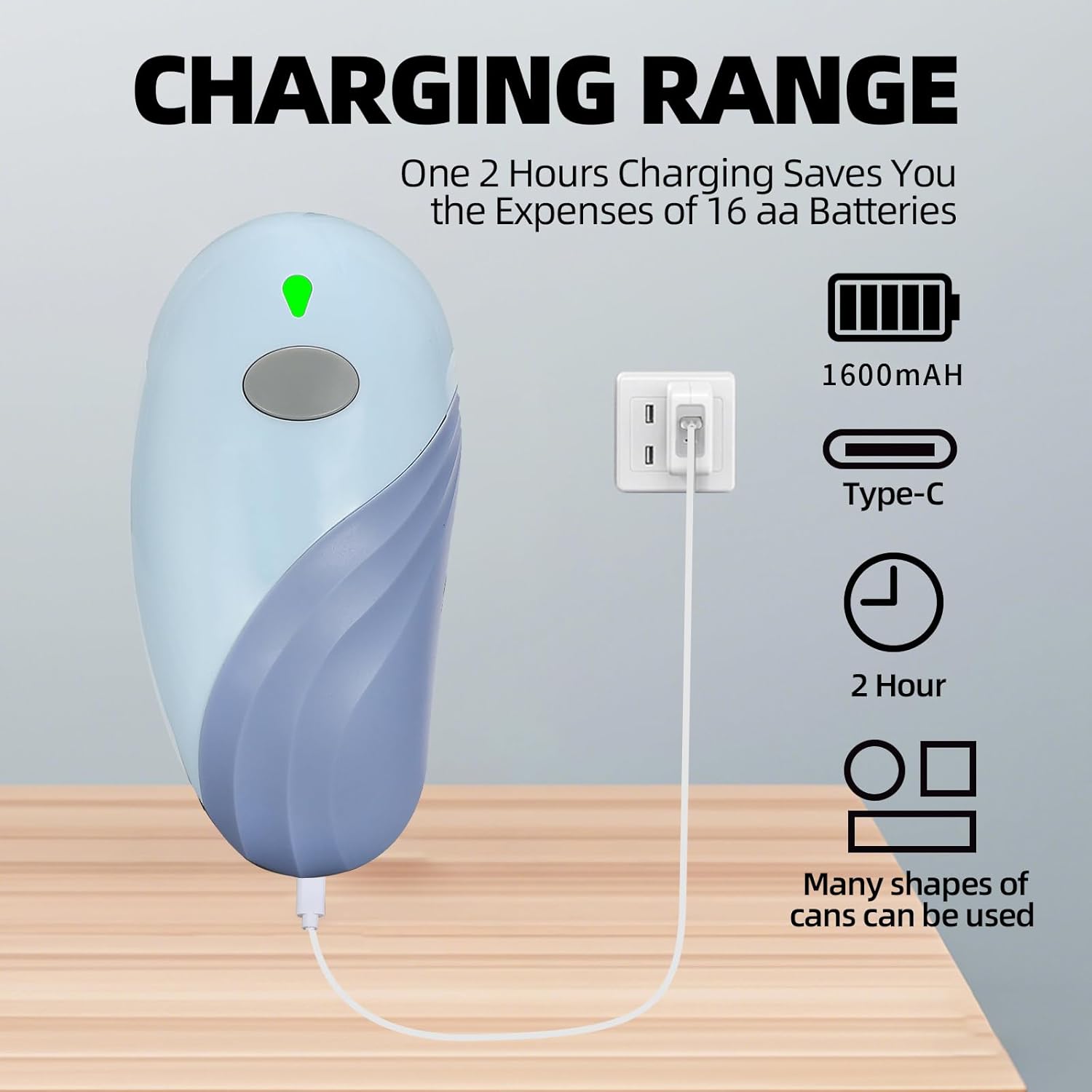 Rechargeable Auto Electric Can OpenerTouch Side Cut Opener Open Your Cans with A Simple Press of Button - Automatic,Smooth Edge,Food-Safe,for Kitchen for Seniors with Arthritis Small Size (Blue)
