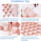 Poeland Drawer Divider Organizer Adjustable DIY Grid Honeycomb Drawer Divider for Underwear Belt Scarf Socks Pink 2 Pack