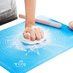 LIMNUO Silicone Baking Mat, Extra Thick Large Non Stick Pastry Mat Sheet for Dough Pie Crust Rolling Mats (Blue, M-16''(W)*20''(L))