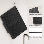 Dish drying mats for kitchen counter, Silicone dish drying mat ,Heat resistant mats for countertop,With drain port ,Stone drying mat for kitchen counter (15.6" x 13", black)